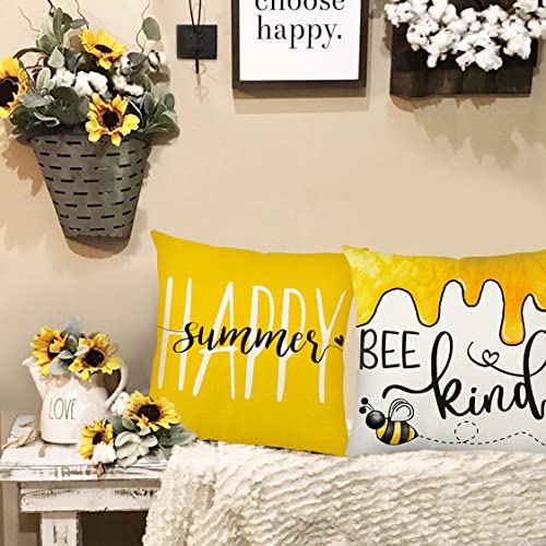AKIT Summer Pillow Covers 18x18 Set of 4 Bee Throw Pillow Covers Y...