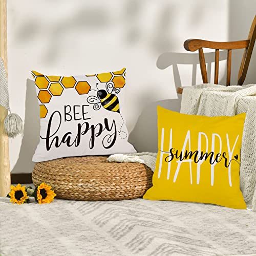 AKIT Summer Pillow Covers 18x18 Set of 4 Bee Throw Pillow Covers Y...