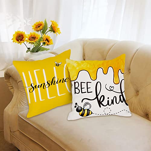 AKIT Summer Pillow Covers 18x18 Set of 4 Bee Throw Pillow Covers Y...