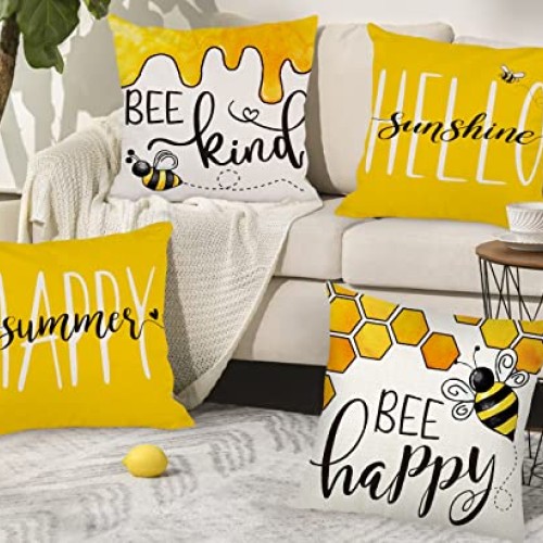 AKIT Summer Pillow Covers 18x18 Set of 4 Bee Throw Pillow Covers Y...