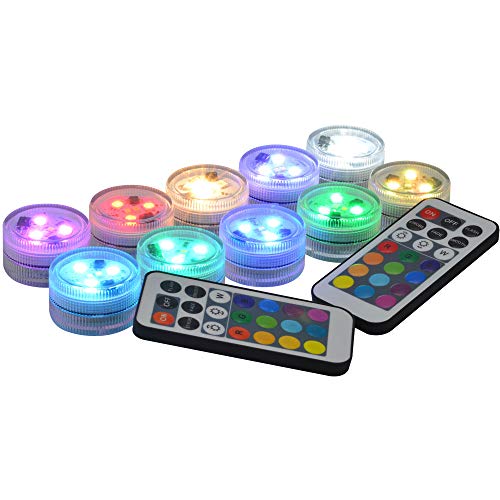 10 Pack Small Submersible LED Lights with Remote, Battery Operated...