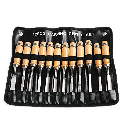 Alikeke Professional 12 Piece Wood Carving Chisel Set 8 Sharp Han...