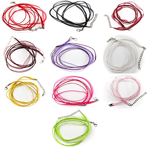 ALL in ONE 13 Colors Organza Ribbon Waxen Cord with Lobster Clasp ...