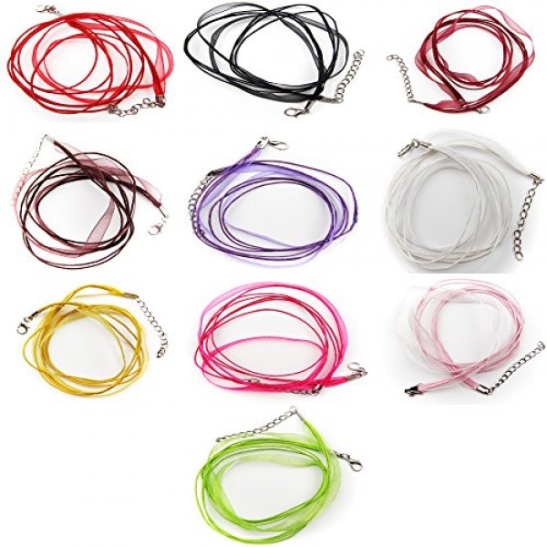 ALL in ONE 13 Colors Organza Ribbon Waxen Cord with Lobster Clasp ...