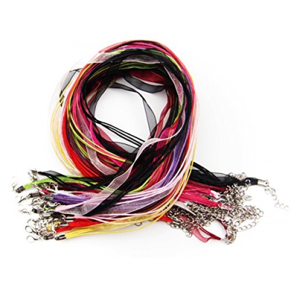 ALL in ONE 13 Colors Organza Ribbon Waxen Cord with Lobster Clasp ...