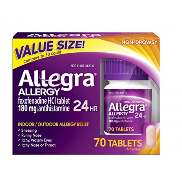 Allegra Adult 24 Hour Allergy Tablets, 180Mg, 70 Count