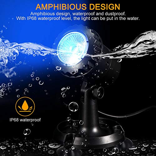ALLOMN Solar Pond Lights, Outdoor Submersible Spotlights Adjustabl...