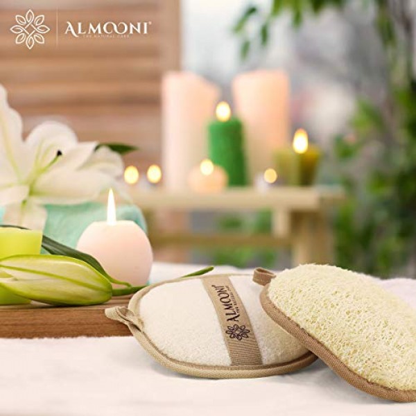 Almooni Premium Exfoliating Loofah Pad Body Scrubber, Made with Na...