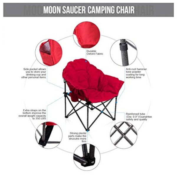 ALPHA CAMP Oversized Moon Saucer Chair with Folding Cup Holder and...