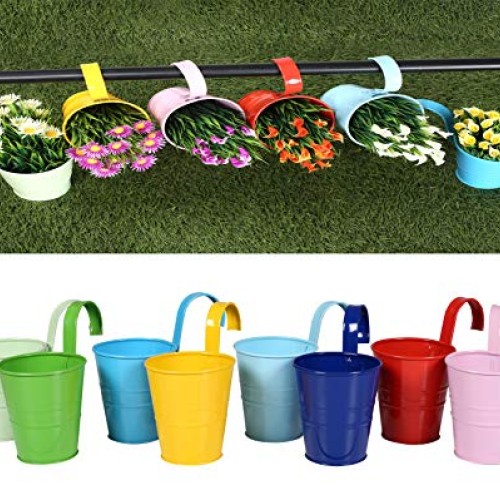 Hanging Flower Pots with Detachable Hook, Balcony Planters Metal B...