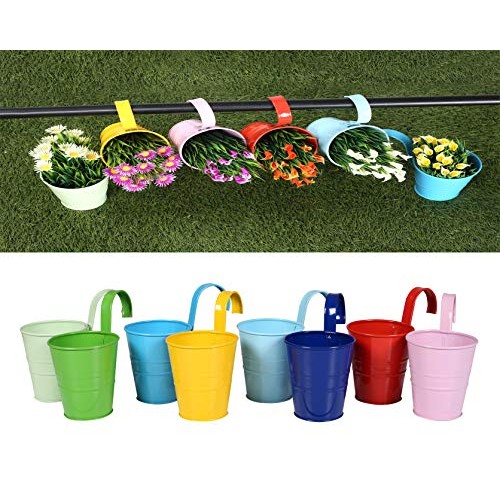 Hanging Flower Pots with Detachable Hook, Balcony Planters Metal B...