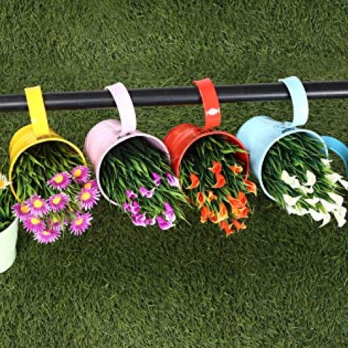 Hanging Flower Pots with Detachable Hook, Balcony Planters Metal B...