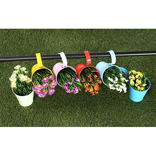 Hanging Flower Pots with Detachable Hook, Balcony Planters Metal B...