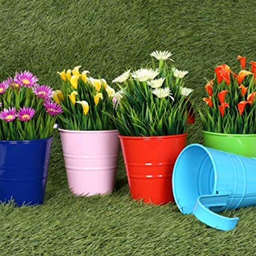 Hanging Flower Pots with Detachable Hook, Balcony Planters Metal B...