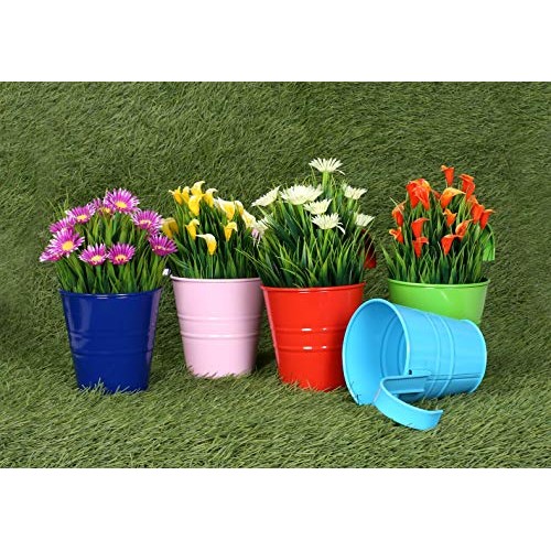 Hanging Flower Pots with Detachable Hook, Balcony Planters Metal B...