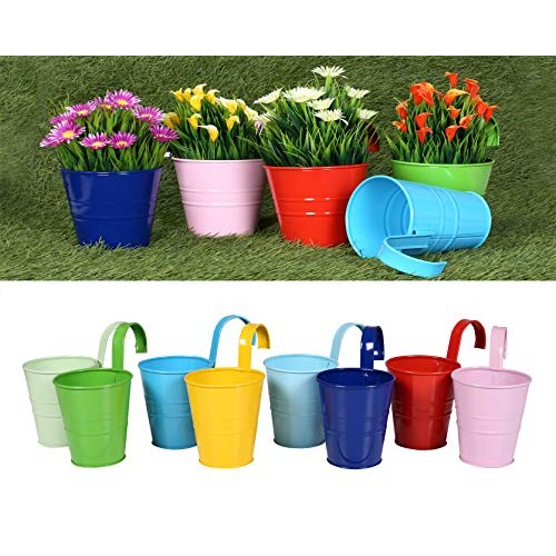 Hanging Flower Pots with Detachable Hook, Balcony Planters Metal B...