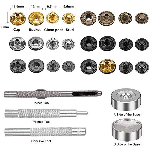 120 Set Leather Snap Fasteners Kit, 12.5mm Metal Button Snaps Pres...