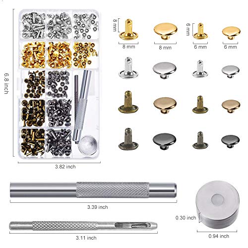 240 Sets Leather Rivets, Alritz Double Cap Rivet Tubular 4 Colors ...