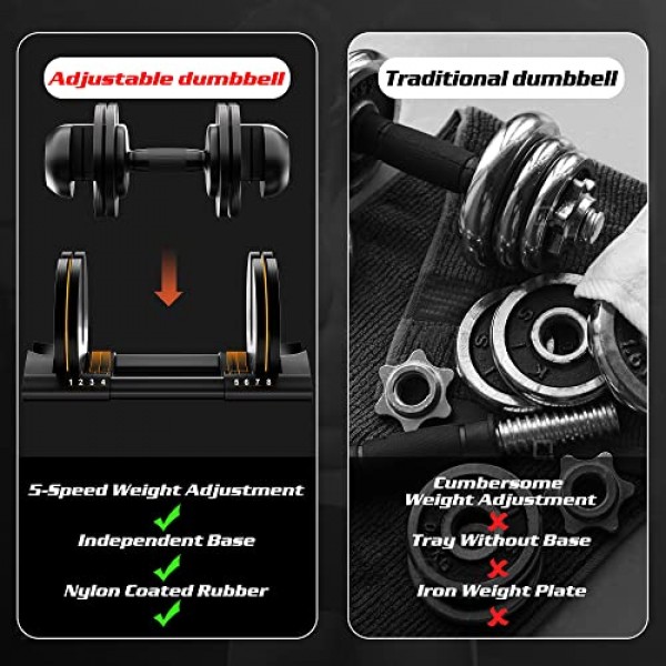 ALTLER Adjustable Dumbbell, 52LB pair Dumbbell Set with Tray for W...