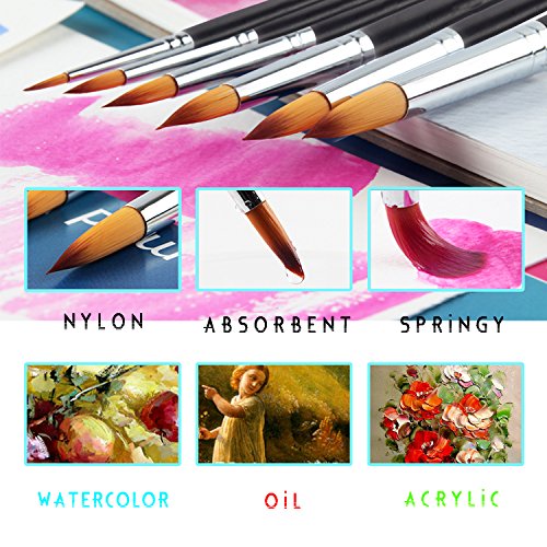 Pointed-Round Art Paintbrushes - AMAGIC 9 Pcs Synthetic Nylon Art ...