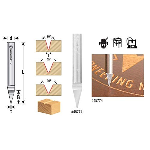 Amana Tool - 45771 Solid Carbide 30° Engraving 0.005 Tip Width x 1...
