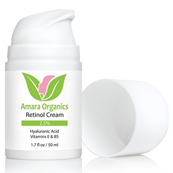 Amara Organics Retinol Cream for Face 2.5% with Hyaluronic Acid & ...