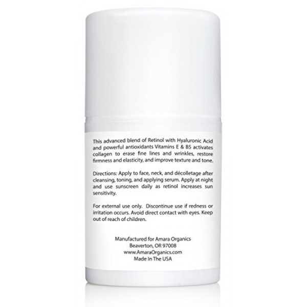Amara Organics Retinol Cream for Face 2.5% with Hyaluronic Acid & ...