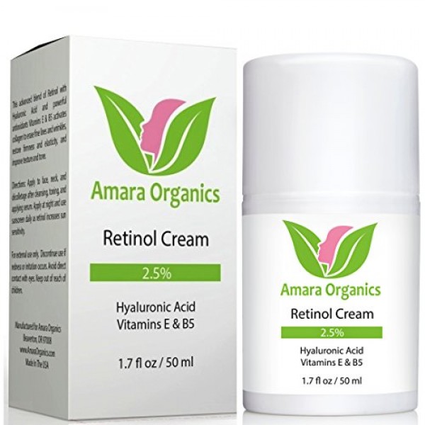 Amara Organics Retinol Cream for Face 2.5% with Hyaluronic Acid & ...
