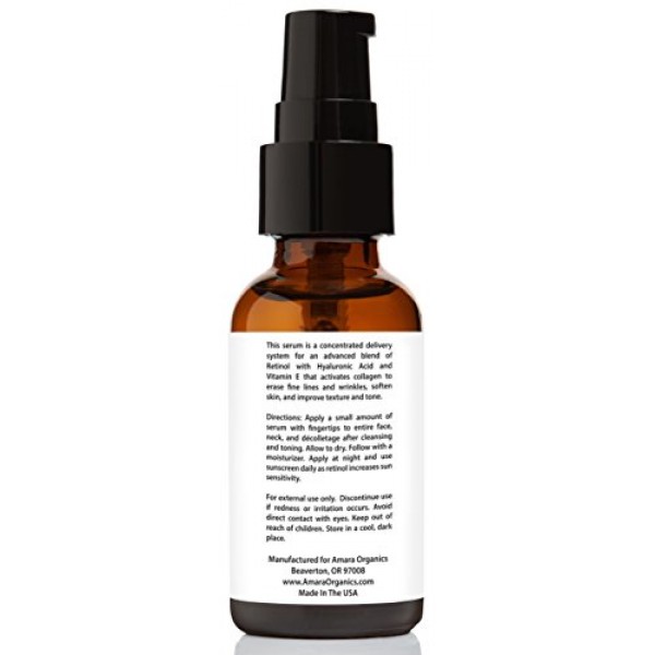 Amara Organics Retinol Serum 2.5% with Hyaluronic Acid & Vitamin E...