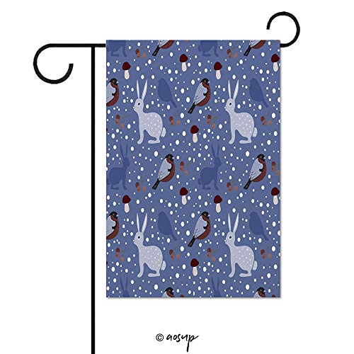AmaUncle Garden Flags, Seamless Pattern with Bullfinch, Hare, Mush...