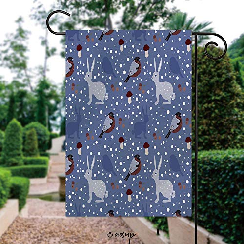 AmaUncle Garden Flags, Seamless Pattern with Bullfinch, Hare, Mush...