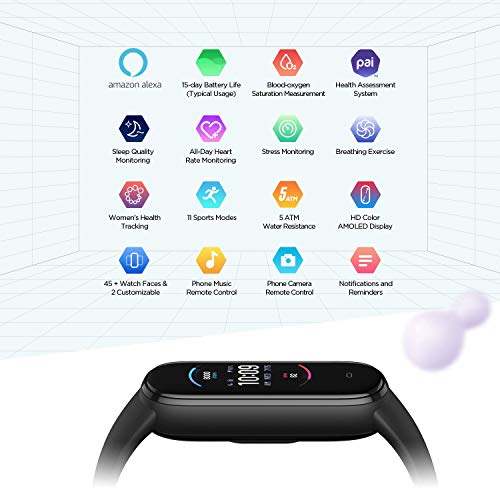 Amazfit Band 5 Activity Fitness Tracker with Alexa Built-in, 15-Da...