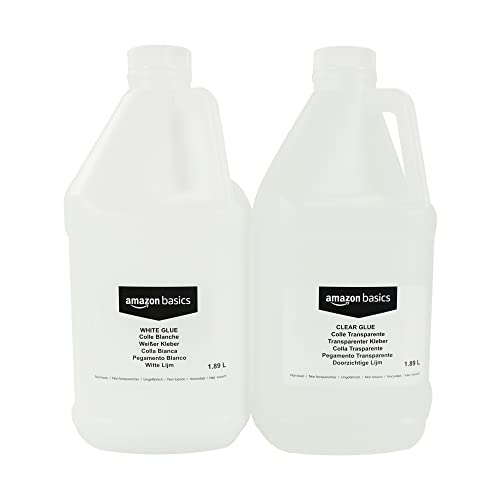 Amazon Basics 1/2 Gallon Clear Glue and 1/2 Gallon White Glue, 2-P...