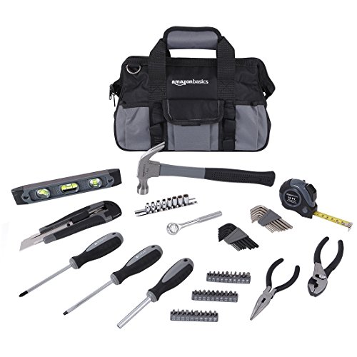Amazon Basics 65 Piece Home Basic Repair Tool Kit Set With Bag, Si...