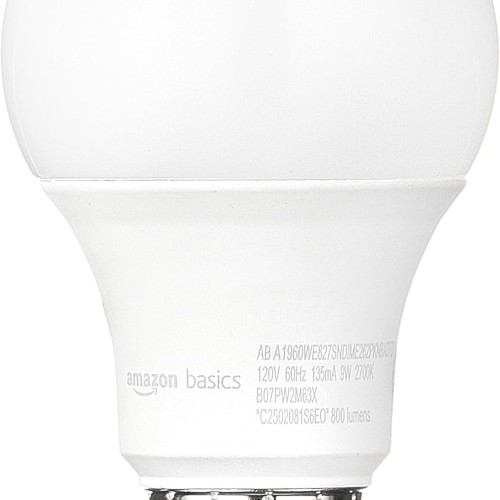 Amazon Basics A19 Dusk to Dawn Sensor LED Light Bulb, 60W Equivalent, 9W Energy Efficient, E26 Standard Base, Soft White 2700K, Non-Dimmable, 10,000 Hour Lifetime, Porch, 2-Pack