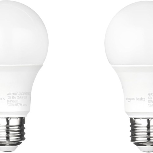 Amazon Basics A19 Dusk to Dawn Sensor LED Light Bulb, 60W Equivalent, 9W Energy Efficient, E26 Standard Base, Soft White 2700K, Non-Dimmable, 10,000 Hour Lifetime, Porch, 2-Pack