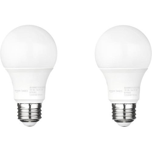 Amazon Basics A19 Dusk to Dawn Sensor LED Light Bulb, 60W Equivalent, 9W Energy Efficient, E26 Standard Base, Soft White 2700K, Non-Dimmable, 10,000 Hour Lifetime, Porch, 2-Pack