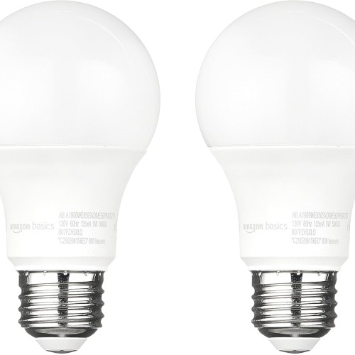 Amazon Basics A19 Dusk to Dawn Sensor LED Outdoor Light Bulbs, 60W Equivalent, Daylight 5000K, E26 Base, Auto On/Off, Porch, 10,000 Hours, 2-Pack