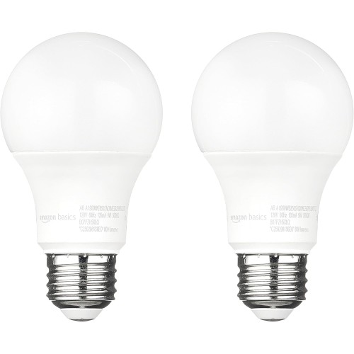 Amazon Basics A19 Dusk to Dawn Sensor LED Outdoor Light Bulbs, 60W Equivalent, Daylight 5000K, E26 Base, Auto On/Off, Porch, 10,000 Hours, 2-Pack