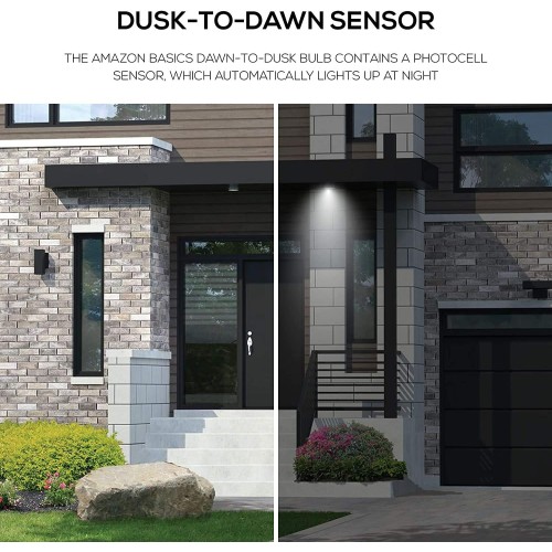 Amazon Basics A19 Dusk to Dawn Sensor LED Outdoor Light Bulb, 60W Equivalent, 9W, Daylight White, 5000K, E26 Base, 10,000 Hours, 6 Count (Pack of 1)