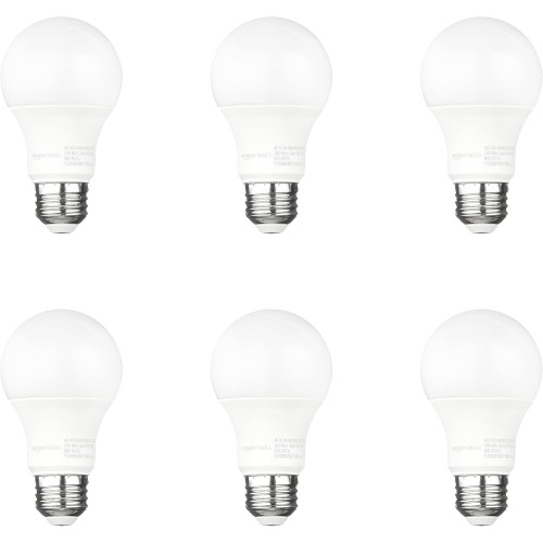 Amazon Basics A19 Dusk to Dawn Sensor LED Outdoor Light Bulb, 60W Equivalent, 9W, Daylight White, 5000K, E26 Base, 10,000 Hours, 6 Count (Pack of 1)