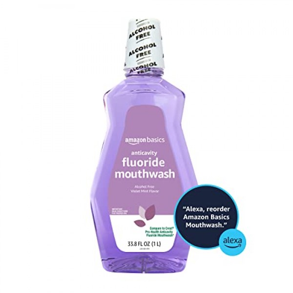 Amazon Basics Anticavity Fluoride Mouthwash, Alcohol Free, Violet ...