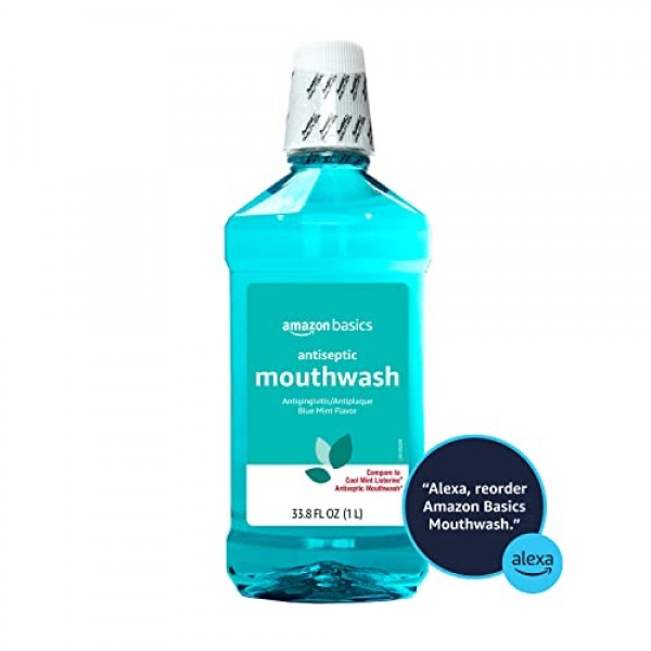 Amazon Basics Antiseptic Mouthwash, Blue Mint, 1 Litre, 33.8 Fluid...