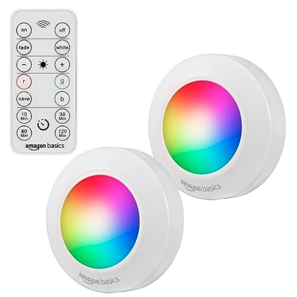 Amazon Basics LED Puck Lights, Color Changing, Battery Operated, I...
