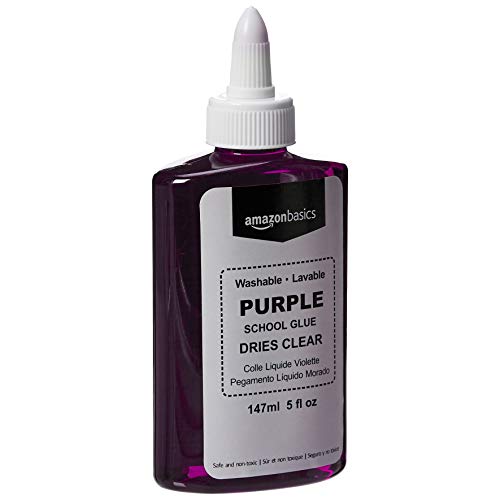 Amazon Basics Purple Washable Liquid School Glue, Dries Clear, 5 o...