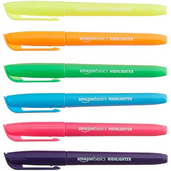 Basics Chisel Tip, Fluorescent Ink Highlighters, Assorted Colors -  Pack of 12