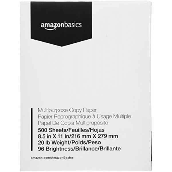 AmazonBasics Multipurpose Copy Printer Paper - 96 Bright White, 8....