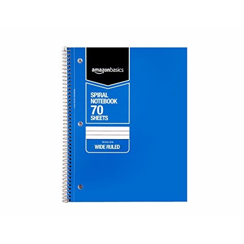 AmazonBasics Wide Ruled Wirebound Spiral Notebook, 70 Sheets, Asso...