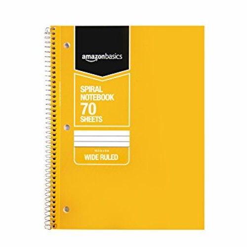 AmazonBasics Wide Ruled Wirebound Spiral Notebook, 70 Sheets, Asso...