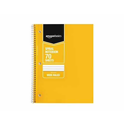 AmazonBasics Wide Ruled Wirebound Spiral Notebook, 70 Sheets, Asso...